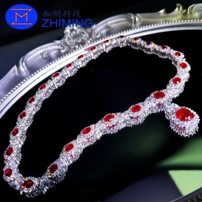 Collana con zaffiro rosso sangue di piccione creato in laboratorio – Taglie personalizzabili, taglio squisito